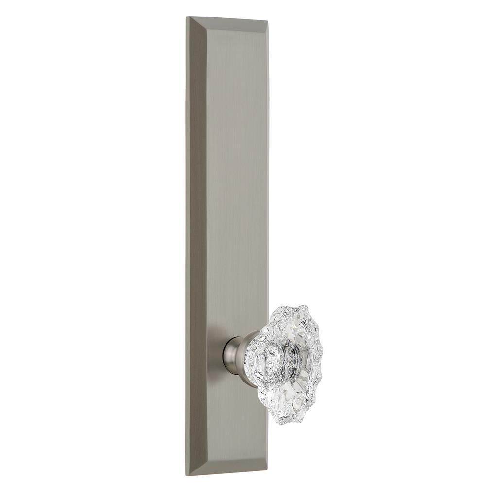 Grandeur by Nostalgic Warehouse FAVBIA Fifth Avenue Tall Plate Privacy with Biarritz Knob in Satin Nickel